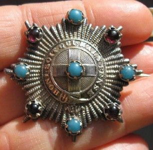 Vtg Antique Sterling Star Order of the Garter Brooch w/ Garnet