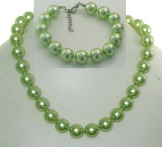 14mm Kiwi Green Shell Pearl Necklace Bracelet