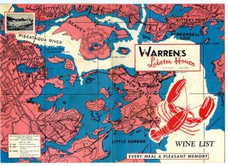 Warrens Lobster House Menu Wine List Placemat Kittery Maine