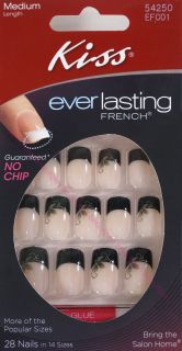 Kiss Glue on 28 Nails in 14 Sizes Kit Everlasting French Medium Length