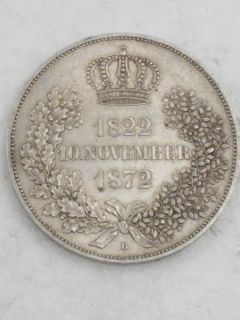 1872 B German States 2 Thaler Koenig Koenigin Golden Anniversary Coin