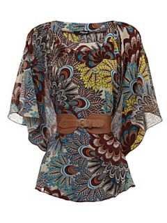 Jane Norman Peacock paisley belted kimono Multi Coloured   
