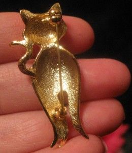 RARE VINTAGE FANCY GOLD TONE SIAMESE CAT BROOCH/PIN JEWELRY KITTY KAT