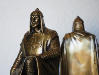 Antique Ruhl Bookends Knights Crusader Metal Art Sculpture RARE