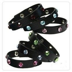 Kristine Leather Snap Reversible Rhinestone Bracelets