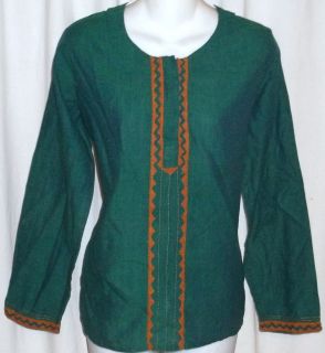 Green Copper Tunic Kurti Kurta Shirt Sari Blouse Lengha Top L 40