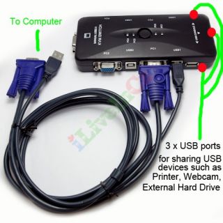 USB KVM Switch 4 Port with 4 Set Cable for Mouse KB Keyboard Monitor