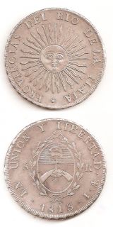 High Grade Argentina 8 Reales 1813 Silver Rio de La Plata Coin