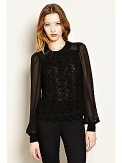 Warehouse Lace front round collar shell top Black   