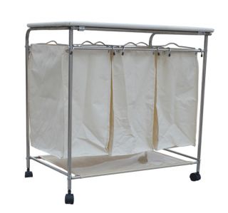 Mobile Laundry Cart w Removable 3 Bag Washing Hamper Built in Ironing