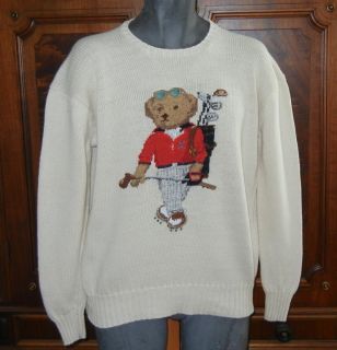 Vtg Ralph Lauren Mens Golfing Bear Sweater Size M Polo Sport