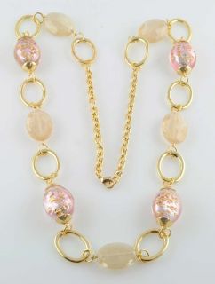 From  30 Pink Foil Big Bead Necklace 14kt Yellow Gold EP