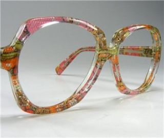 Color Pink Lace Retro Large 70s Plastic Eyeglass Frames Auth