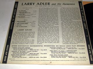 10LP Larry Adler His Harmonica Decca John Kirby