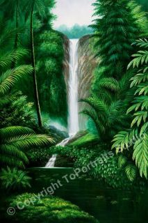 Tropical Waterfall Original Scenery Art Oil Painting
