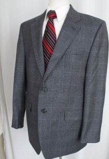 Ralph Lauren Suit Gray Blue Glen Plaid Cashmere Wool 43R 37 x 30 Pants