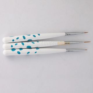 3X New Nail Art Painting Pen Brush Synthetic Hair White Handle with