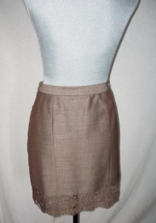 New Tracy Reese Skirt Size 6 Above Knee Brown Lace Hem Front Pockets