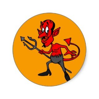 Little Red Devil with Pitchfork Round Stickers