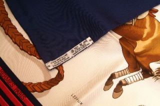 Hermes Vintage Jumping by Ledoux White/Navy/Red 100% AUTHENTIC Scarf