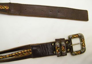 Women Brn Braided Woven Leatherock Rope Belt Small