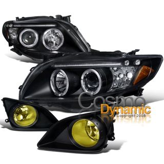 09 10 Toyota Corolla Black LED Halo Projector Headlights Yellow Lens