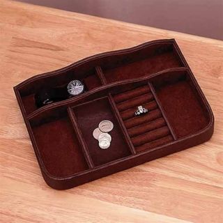 Mens Brown Leather Valet Tray Organizer Jewelry Holder