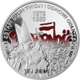 2009 Poland Silver AG Coin Solidarnosc Free Elections 1989 Pope Jan