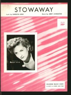 Stowaway 1955 Margaret Whiting Vintage Sheet Music