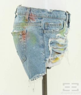 Leila Shams Distressed Painted Denim Shorts Size 28 New