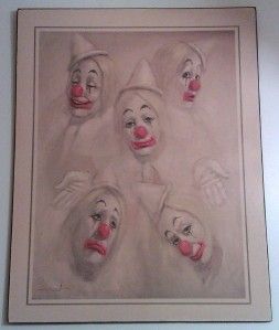 Leighton Jones Five Circus Clowns Litho Print on Board