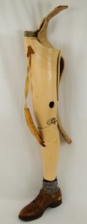 Carved Wood & Leather Oddity Medical Prosthetic Artificial Leg Limb
