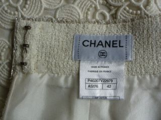 Chanel Skirt Ivory Lesage Camillia Sequin Trim New 42 10P