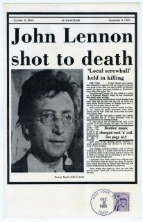 John Lennon Shot to Death News Article Stamped December 8 1980
