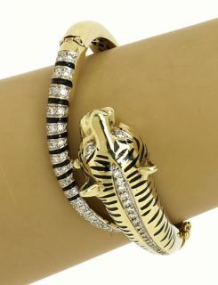 Opulent 14k 2 cts Diamonds Leopard Bangle Bracelet