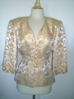 Vintage Leon Paul Couture Gold Brocade Beaded Designer Jacket s M 4 6