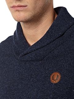 Fred Perry Tweed style shawl neck jumper Blue   