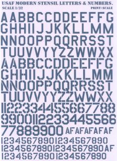 Print Scale Decals 1 32 USAF Letters Numbers Gray