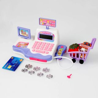 Toy Groceries Cash Register Sounds Lights Scanner Money Purple