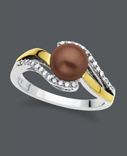 Pearl Ring, 14k Gold and Sterling Silver Dyed Chocolate Cultured