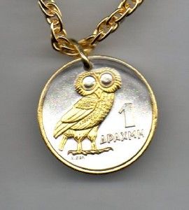 Gold Silver Coin Necklace Greek 1 Drachma Owl