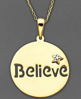 14k Gold Necklace, Diamond Accent Believe Circle Pendant