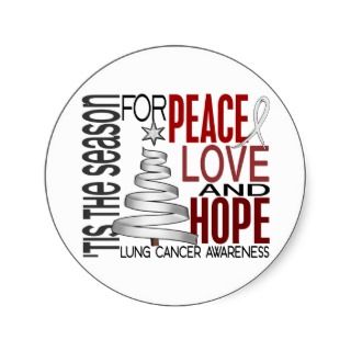 Peace Love Hope Christmas Holiday Lung Cancer Round Sticker