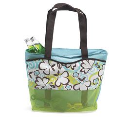 Lime Green Mesh with Floral Pattern Cooler Zippered Lunch Bag