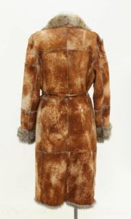 Lili Rose Tan Distressed Patchwork Rabbit Fur Belted Jacket