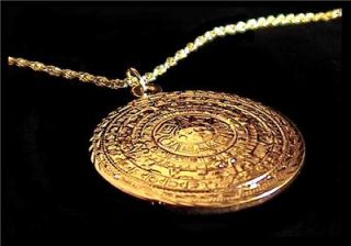 Mayan Calendar 24 Karat Gold Lined Engraved Amulet Medallion