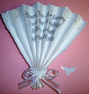 Elegant White Linen Wedding Fan Folded Party Favors