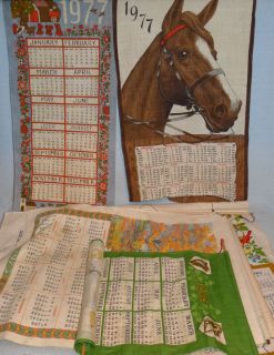 Lot of Vintage Calendar Linens Old Tea Towels Dish Towel Hanging Horse