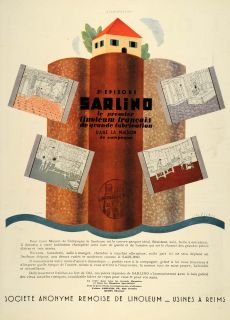 French Reims Sarlino Forbo Linoleum Floor Roll   ORIGINAL ADVERTISING