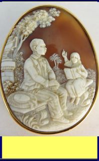 Antique Carved Cameo Child Little Eva Teaching Slave Uncle Tom c1850